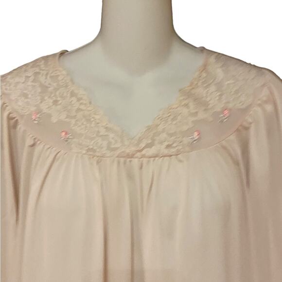 Vintage ShadowLine Blush Pink Long Nylon Nightgown Womens Size Medium - Picture 3 of 6